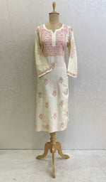 将图像加载到图库查看器中, 勒克瑙手工制作丝绸 Chikankari Kurti - HONC0130099