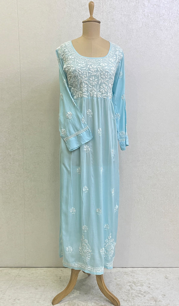 Women's Lucknowi Handcrafted Modal Cotton Chikankari Gown - HONC09530