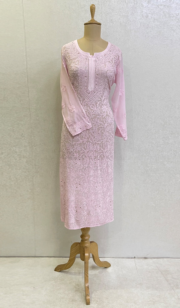 Women's Lakhnavi Handcrafted Viscose Georgette Chikankari Kurti - HONC0139789