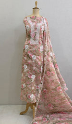 将图像加载到图库查看器中, Disha Women's Lakhnavi Handcrafted Organza Chikankari Unstitched Kurta And Dupatta Set - HONC0201433