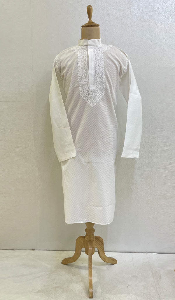 Men's Lucknowi Handcrafted Cotton Chikankari Kurta - HONC085885