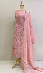 将图像加载到图库查看器中, Women's Lakhnavi Handcrafted Mul Chanderi Kurta And Dupatta Set- HONC0136943