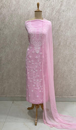 将图像加载到图库查看器中, Women's Lakhnavi Handcrafted Modal Cotton Chikankari Suit Material - HONC0275941