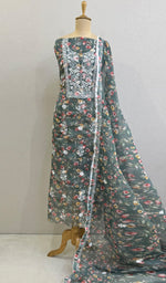 Load image into Gallery viewer, Disha Women's Lakhnavi Handcrafted Organza Chikankari Unstitched Kurta And Dupatta Set - HONC0211549