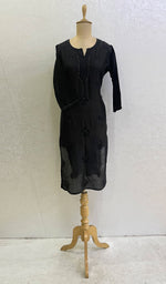 将图像加载到图库查看器中, 勒克瑙维手工制作 Chanderi 丝绸 Chikankari Kurti - HONC090055