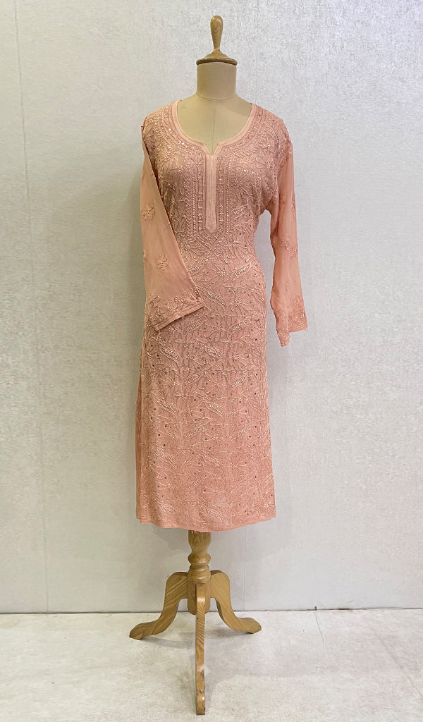 Women's Lakhnavi Handcrafted Viscose Georgette Chikankari Kurti - HONC0139812