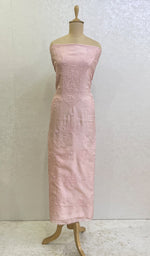 Load image into Gallery viewer, Women's Lakhnavi Handcrafted Chanderi Silk Chikankari Unstitched Kurti Fabric- HONC0151904