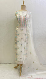 将图像加载到图库查看器中, Women's Lakhnavi Handcrafted Pure Organza Chikankari Unstitched Kurta And Dupatta Set - HONC0147631