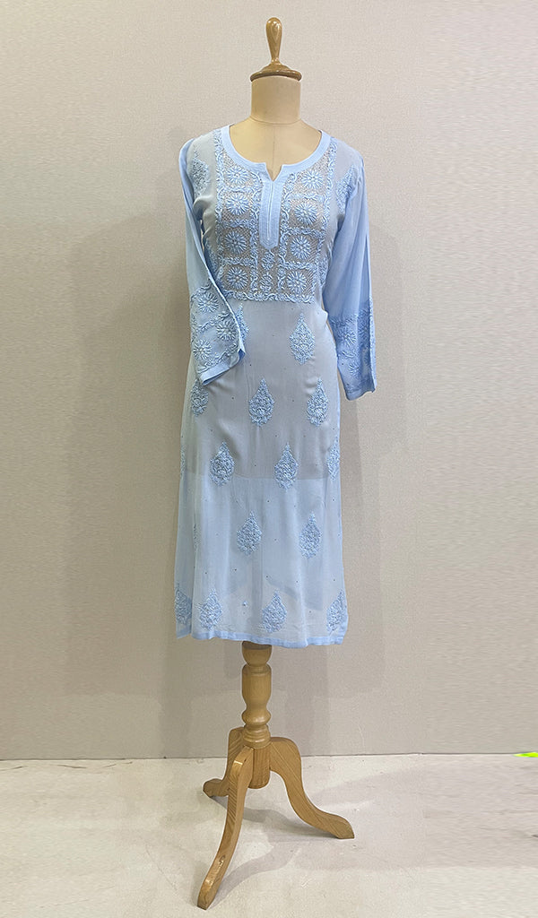 Women's Lakhnavi Handcrafted Viscose Georgette Chikankari Full Suit Material - HONC0312589