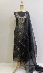 将图像加载到图库查看器中, Marifa Women's Lakhnavi Handcrafted Organza Chikankari Unstitched Kurta And Dupatta Set - HONC0178793