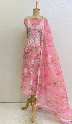 将图像加载到图库查看器中, Women's Lakhnavi Handcrafted Organza Chikankari Unstitched Kurta And Dupatta Set - HONC0130912