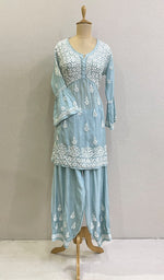 Load image into Gallery viewer, Women's Lakhnavi Handcrafted Muslin Chikankari Kurta And Palazzo Set - HONC0162047