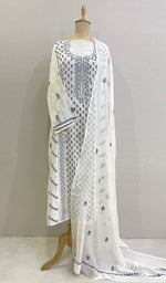 将图像加载到图库查看器中, Saziya Women's Lakhnavi Handcrafted Mul Chanderi Semi - Stitched Kurta And Dupatta Set - HONC0227120