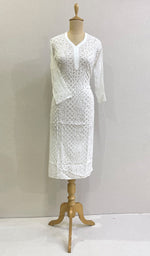 Load image into Gallery viewer, Women's Lakhnavi Handcrafted Viscose Georgette Chikankari Kurti- HONC0161839