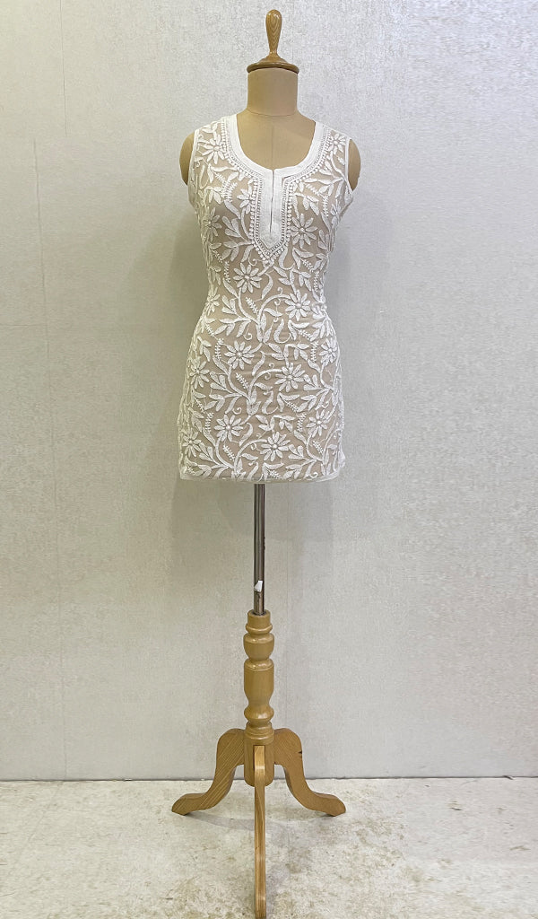 Women's Lucknowi Handcrafted Faux-Georgette Chikankari Top - HONC0140467