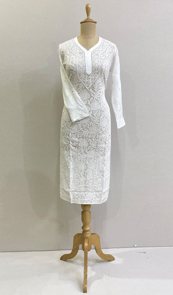 Women's Lakhnavi Handcrafted Viscose Georgette Chikankari Kurti- HONC0161860