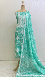 Load image into Gallery viewer, Women's Lucknowi Handcrafted Kota Chanderi Chikankari Kurta And Dupatta Set - HONC0142189