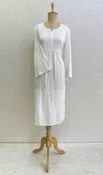 将图像加载到图库查看器中, Women's Lucknowi Handcrafted Modal Cotton Chikankari Dress - HONC0126837