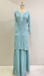 将图像加载到图库查看器中, Women's Lucknowi Handcrafted Viscose Georgette Chikankari Kurta Gharara Set - HONC0195680