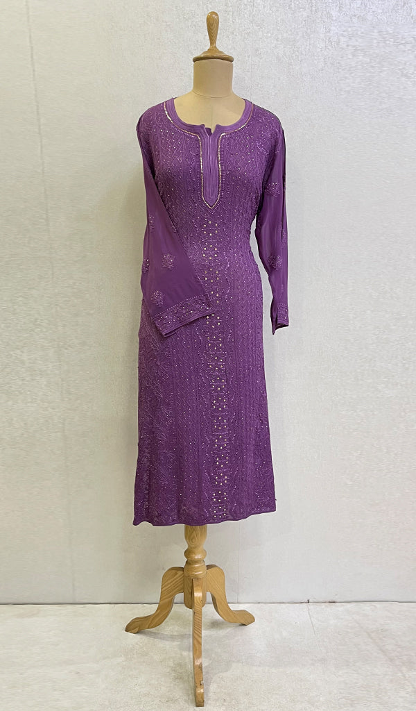 Women's Lakhnavi Handcrafted Viscose Georgette Chikankari Kurti - HONC0139850