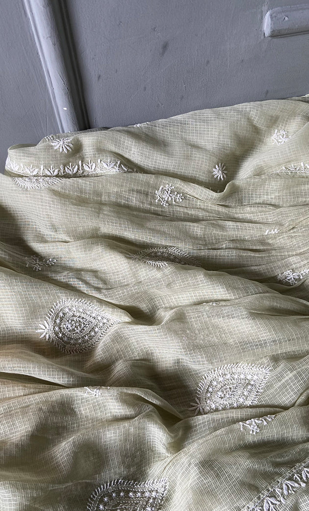 Sehmat Women's Lakhnavi Handcrafted Kota Cotton Semi - Stitched Angrakha And Dupatta Set- HONC0307361