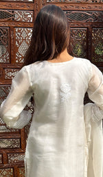 Load image into Gallery viewer, Rose Women's Lucknowi Handcrafted Pure Organza Silk Stitched Chikankari Kurta, Dupatta With Pant Set- HONC0270713
