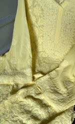Load image into Gallery viewer, Women's Lakhnavi Handcrafted Pure Silk Georgette Semi -Stitched Chikankari Kurti Fabric - HONC0274183