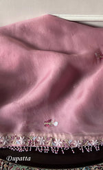 Load image into Gallery viewer, Women's Lakhnavi Handcrafted Pure Organza Chikankari Unstitched Kurta And Dupatta Set- HONC0339421