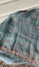 Load image into Gallery viewer, Women's Lakhnavi Handcrafted Pure Organza Chikankari Unstitched Kurta And Dupatta Set- HONC0341495