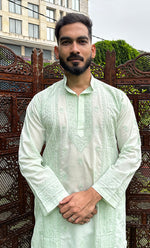 Load image into Gallery viewer, Men's Lucknowi Handcrafted Cotton Chikankari Kurta - HONC0315392