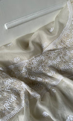 Load image into Gallery viewer, Women's Lakhnavi Handcrafted Pure Organza Chikankari Unstitched Kurta And Dupatta Set- HONC0320499