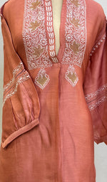 将图像加载到图库查看器中, Fiza Women's Lakhnavi Handcrafted Chanderi Silk Semi- Stiched Chikankari Top - HONC0195150