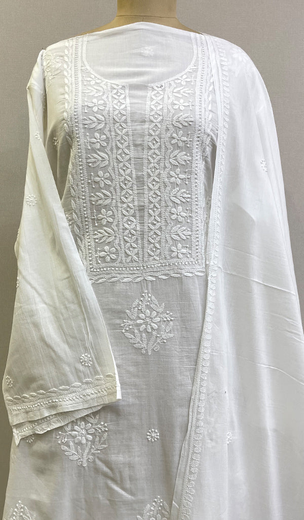 Women's Lakhnavi Handcrafted Mul Cotton Semi Stitched Kurta And Dupatta Set- HONC0208221