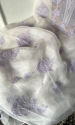 Load image into Gallery viewer, Mehnaj  Women's Lakhnavi Handcrafted Pure Organza Chikankari Unstitched Kurta And Dupatta Set- HONC0316109