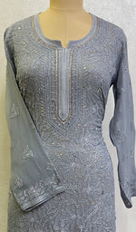 将图像加载到图库查看器中, Women's Lakhnavi Handcrafted Viscose Georgette Chikankari Kurti - HONC0139812