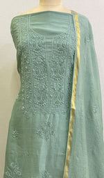 将图像加载到图库查看器中, Women's Lakhnavi Handcrafted Chanderi Silk Chikankari Full Suit Material - HONC0170806