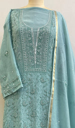 Load image into Gallery viewer, Women's Lakhnavi Handcrafted Mul Chanderi Semi - Stitched Kurta And Dupatta Set- HONC0195705