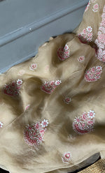 Load image into Gallery viewer, Rose Women's Lakhnavi Handcrafted Pure Organza Chikankari Unstitched Kurta And Dupatta Set- HONC0310180