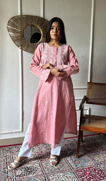 Load image into Gallery viewer, Women's Lakhnavi Handcrafted Cotton Chikankari Kurti - HONC0341097