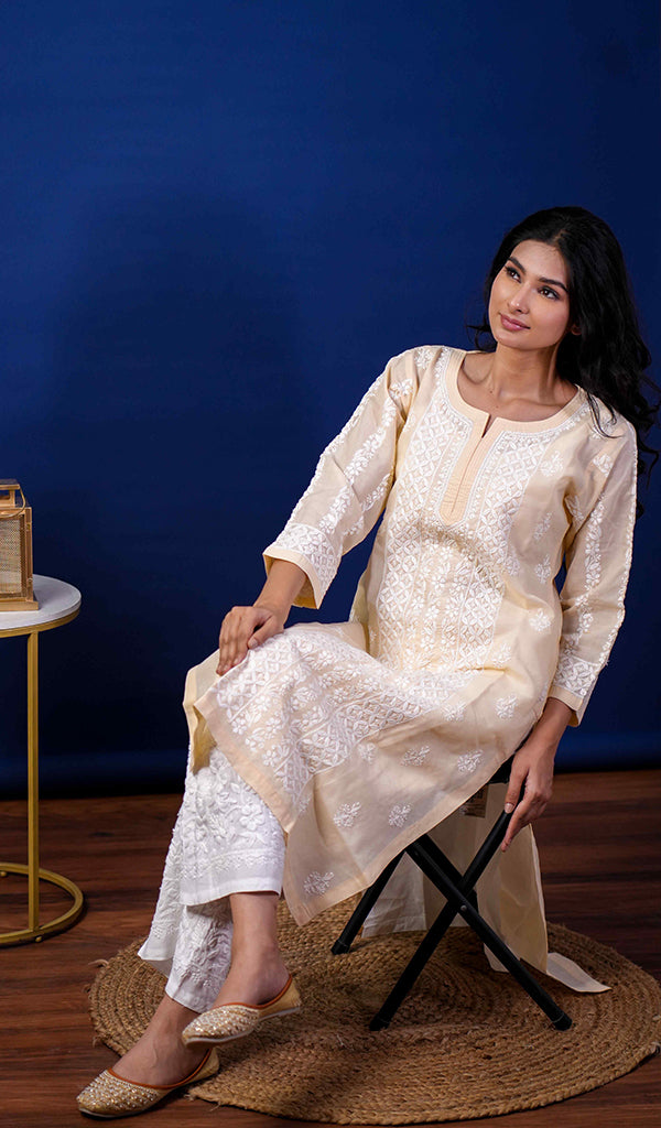 Jubina Women's Lucknowi Handcrafted Cotton Chikankari Kurti - HONC0164307