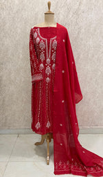 Load image into Gallery viewer, Laiba Women's Lakhnavi Handcrafted Mul Chanderi Semi - Stitched Anarkali And Dupatta Set - HONC0271849