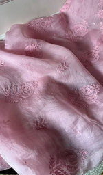 将图像加载到图库查看器中, Women's Lakhnavi Handcrafted Pure Organza Chikankari Unstitched Kurta And Dupatta Set- HONC0269561