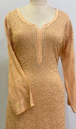 将图像加载到图库查看器中, Women's Lakhnavi Handcrafted Viscose Georgette Chikankari Kurti - HONC0172052