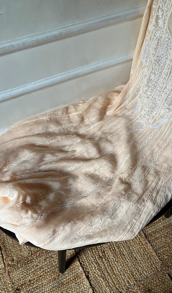 Laiba Women's Lakhnavi Handcrafted Mul Chanderi Semi - Stitched Anarkali And Dupatta Set  - HONC0288587