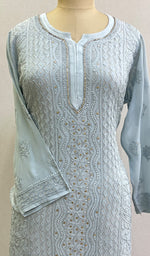 将图像加载到图库查看器中, Women's Lakhnavi Handcrafted Viscose Georgette Chikankari Kurti - HONC0139824