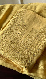 将图像加载到图库查看器中, Women's Lakhnavi Handcrafted Mul Chanderi Chikankari Unstitched Kurta Dupatta Set - HONC0235820