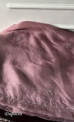 Load image into Gallery viewer, Women's Lakhnavi Handcrafted Pure Organza Chikankari Unstitched Kurta And Dupatta Set- HONC0327851