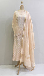 Load image into Gallery viewer, Women's Lakhnavi Handcrafted Mul Chanderi Semi - Stiched Kurta And Dupatta Set - HONC0154859