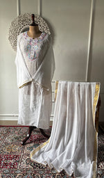 Load image into Gallery viewer, Women's Lakhnavi Handcrafted Cotton Semi -Stitched Kurta And Dupatta Set - HONC0326108