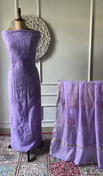 Load image into Gallery viewer, Women's Lakhnavi Handcrafted Mul Chanderi Unstitched Chikankari Full Suit Material - HONC0328125